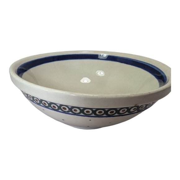 Handmade Boleslawiec Polish Pottery Bowl 7.5" Blue & White with Dotted Pattern - Picture 2 of 8